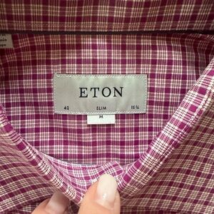 Eton Men's Slim Fit Plaid Shirt - Burgundy and white check